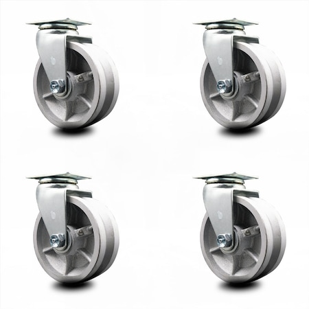 Service Caster 5 Inch V-Groove Semi Steel Cast Iron Wheel Swivel Caster Set with Roller Bearing SCC-20S520-VGR-4